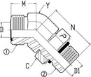 1/2 Male OFS X 1/2 Male O-Ring Boss 45 Deg; - Straight Thread Elbow - Steel