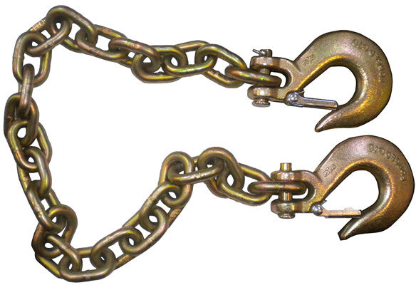 GRADE 70 TOWING SAFETY CHAIN 3/8" X 36" -SLIP HOOKS WITH SAFETY LATCH -  6,600 LB WORKING LOAD